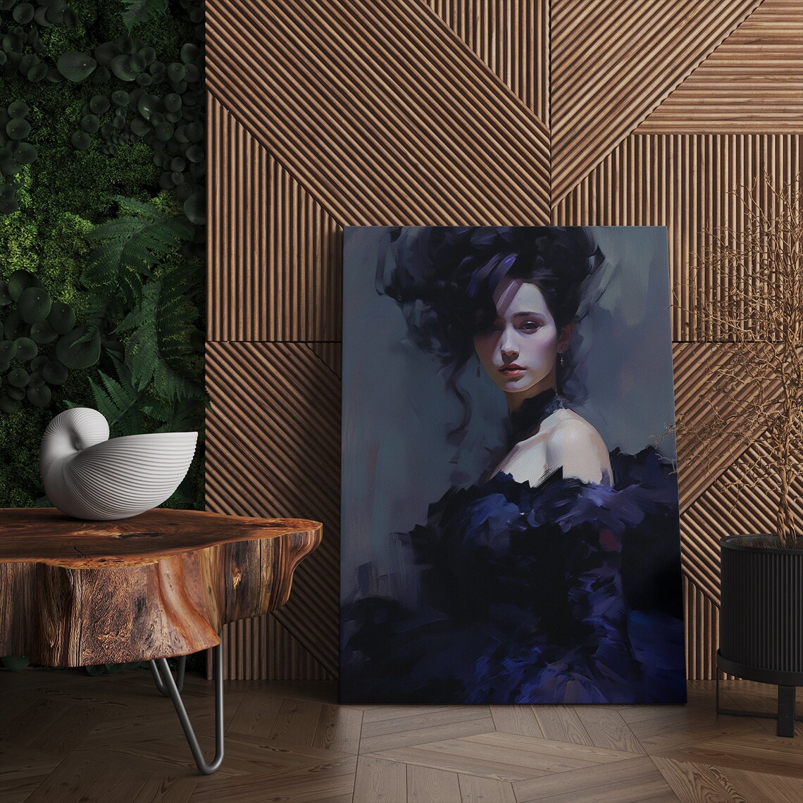 Elegant Lady in Purple Blue Midnight Victorian Gown Moody Art Poster - Image 4