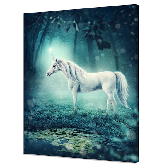 Beautiful White Unicorn In The Enchanted Forest Kids Room Modern Design Home Decor Print Wall Art Picture