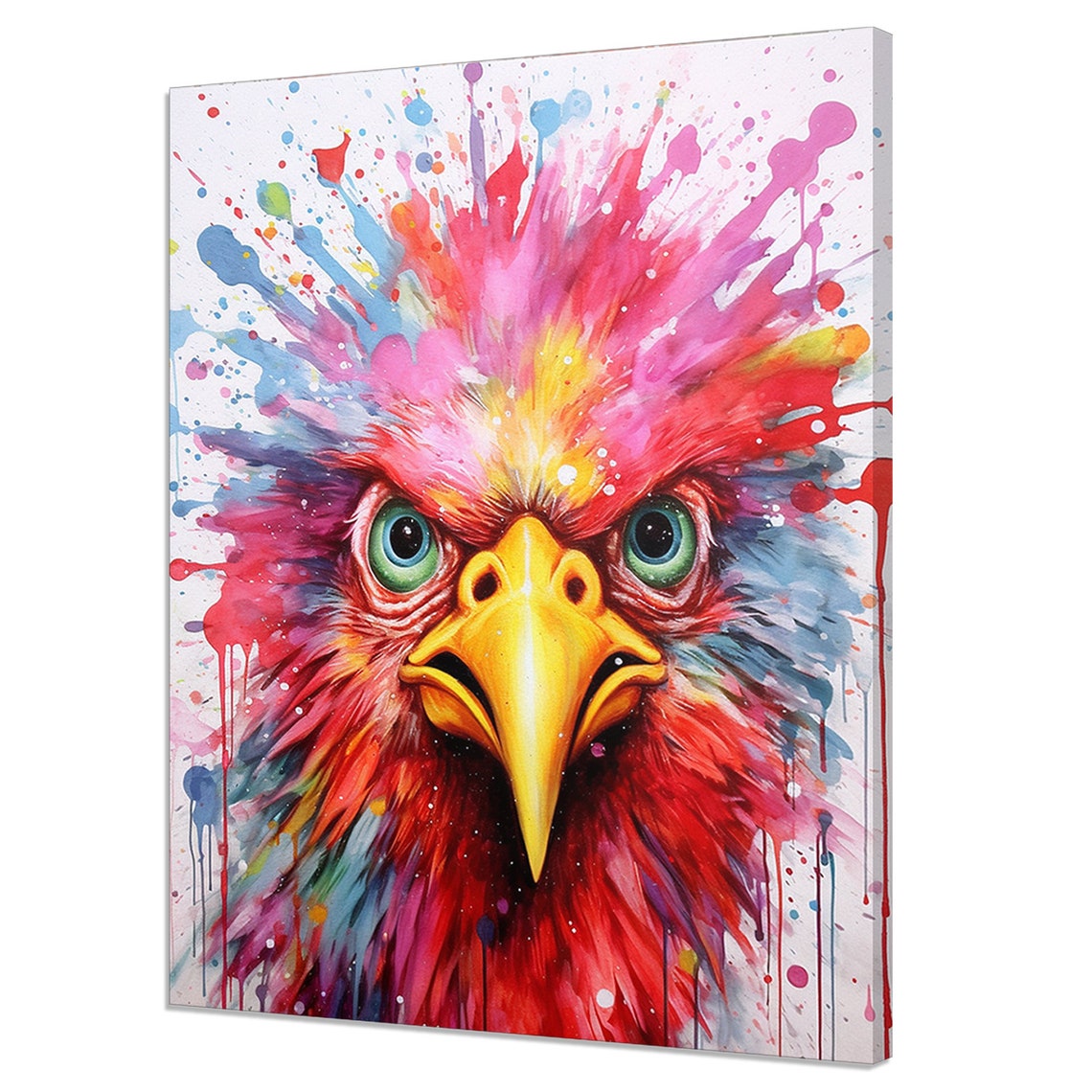 Colorful Angry Rooster Head Watercolor Splash Pop Art Animal Poster