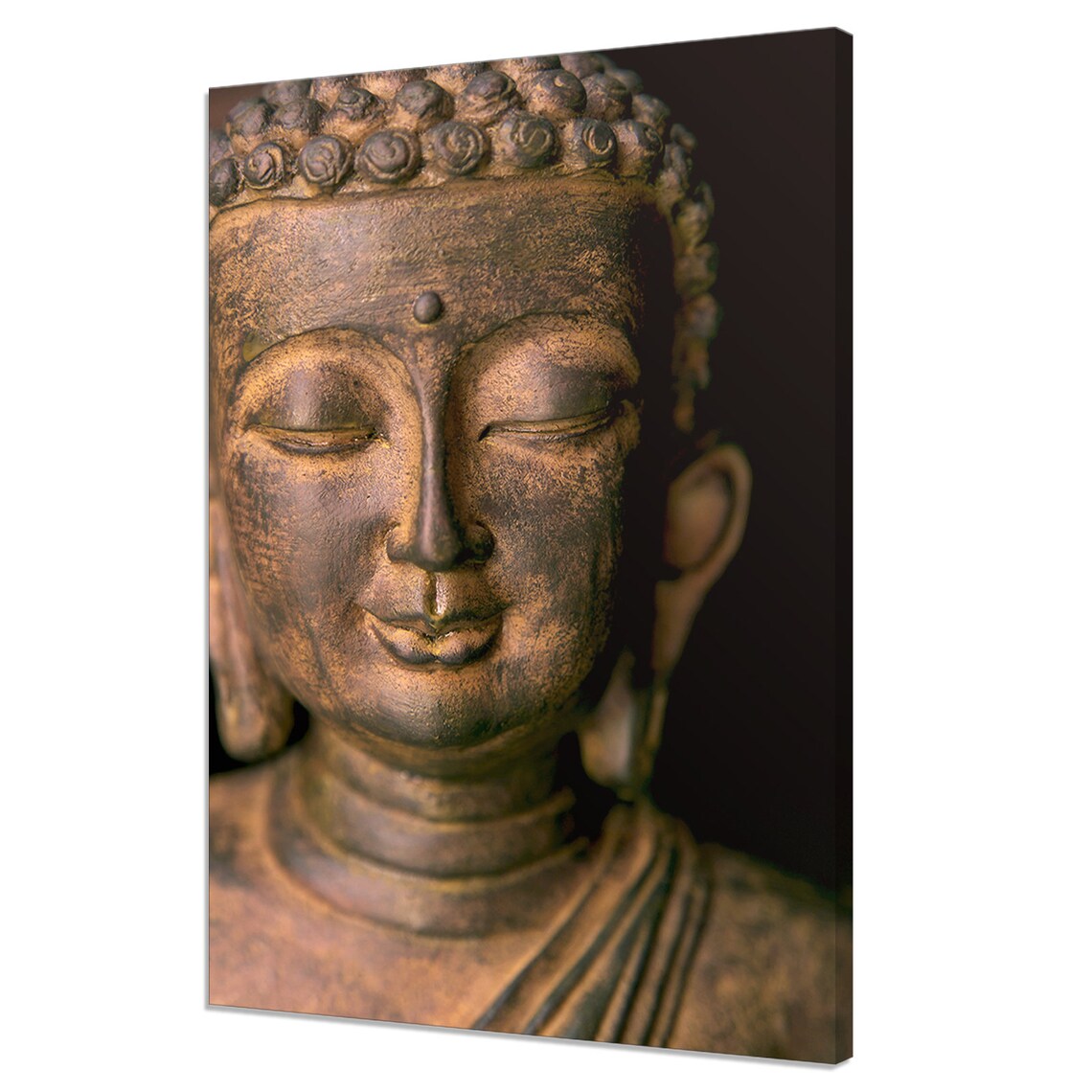 Bronze Buddha Statue Portrait Serene Face Dark Zen Wall Art Print