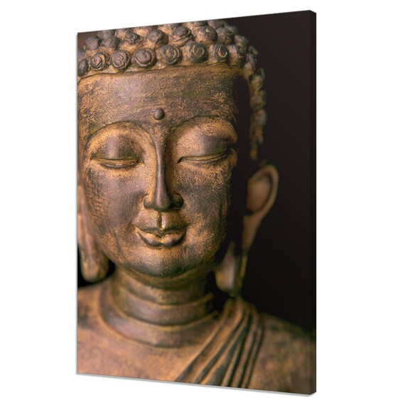 Bronze Buddha Statue Portrait Serene Face Dark Zen Wall Art Print