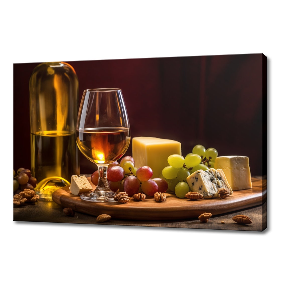 Glass Of White Wine Cheese Grapes Walnuts Rustic Still Life Art Print