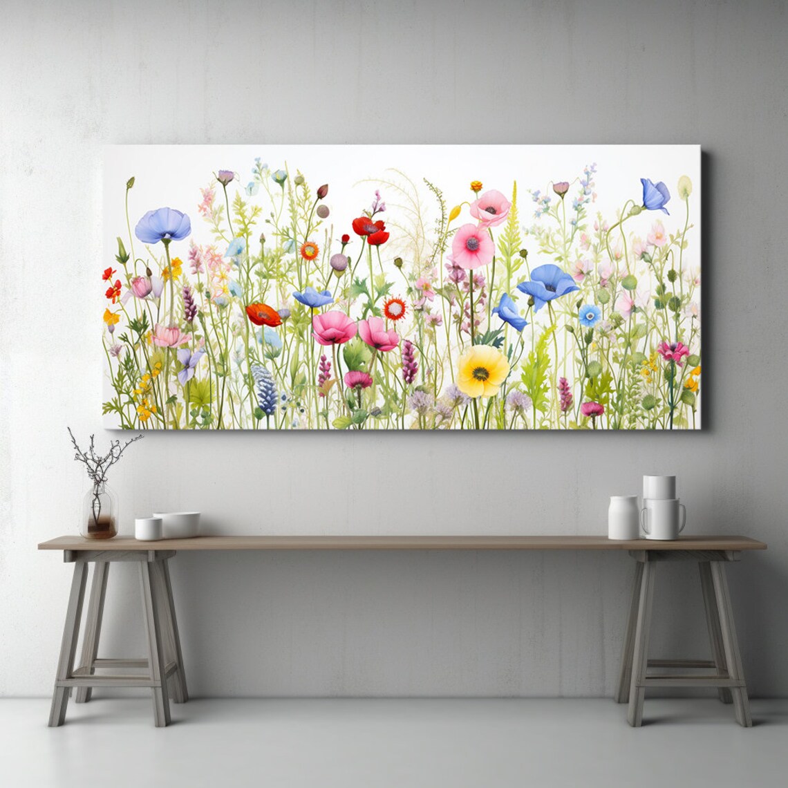 Spring Wildflowers Meadow Field, Watercolor Art Print - Image 2