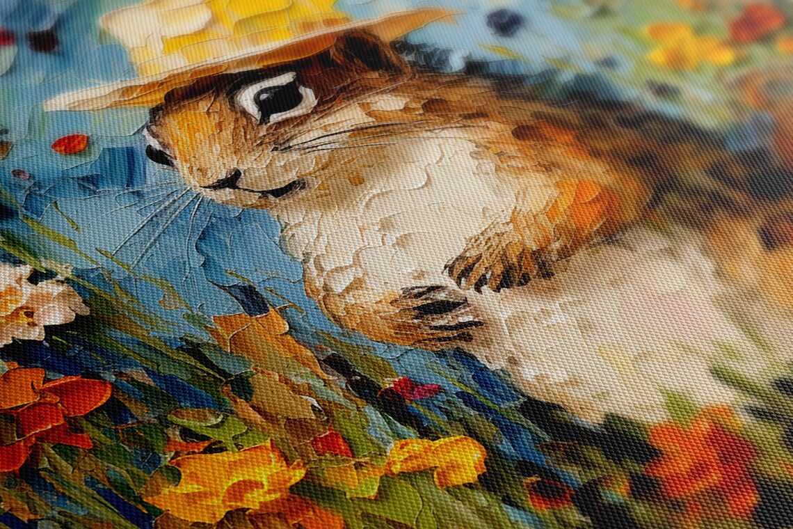 Chipmunk In Straw Hat Wildflower Garden Colorful Animal Portrait Poster - Image 2