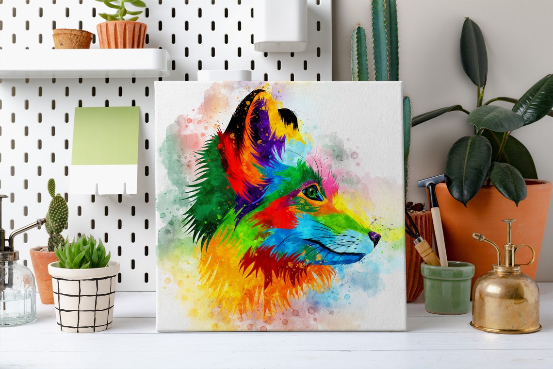 Colorful Watercolor Fox Head Abstract Rainbow Wild Animal Poster - Image 2