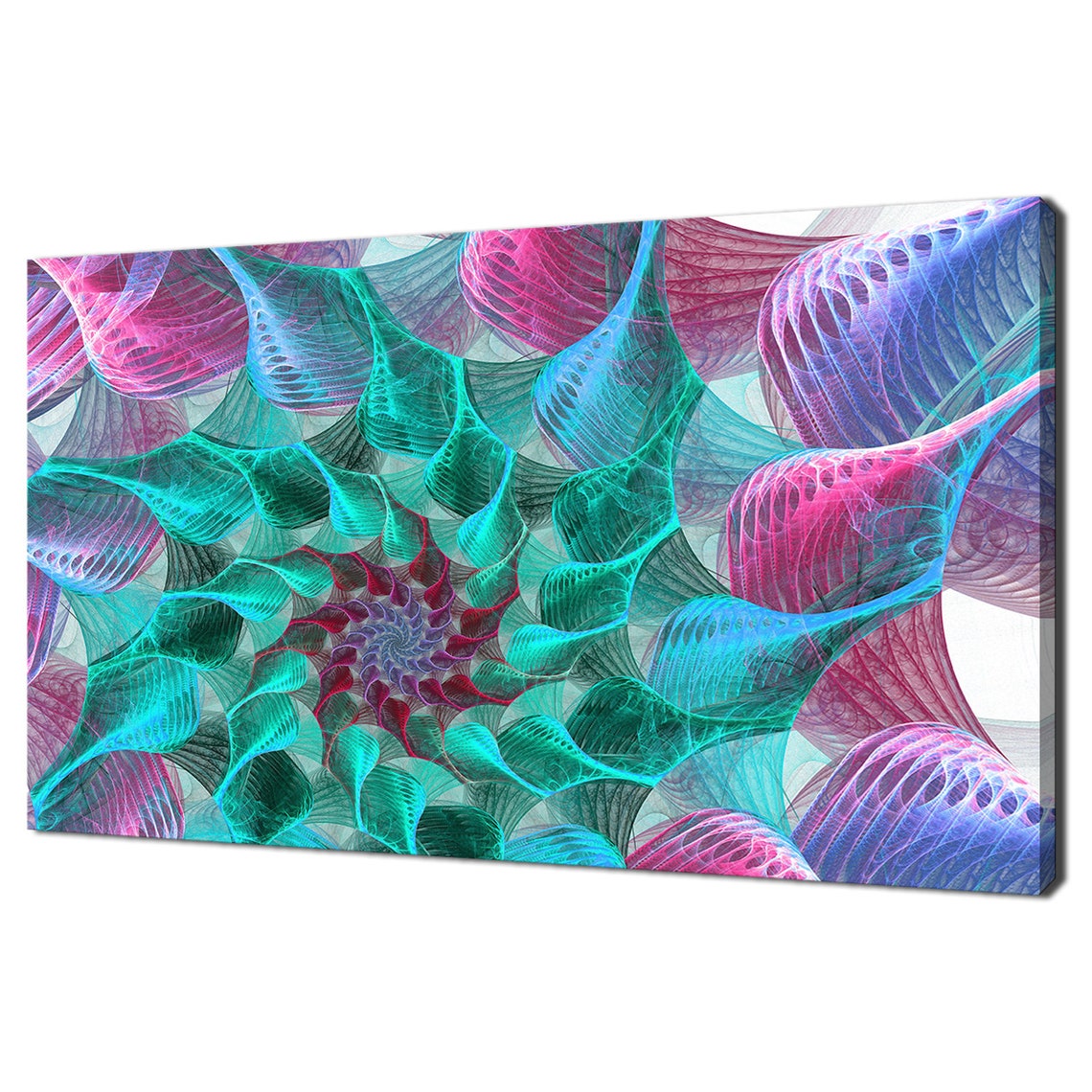 Pink Blue Teal Fractal Swirls Spiral Mystical Abstract Wall Art Print
