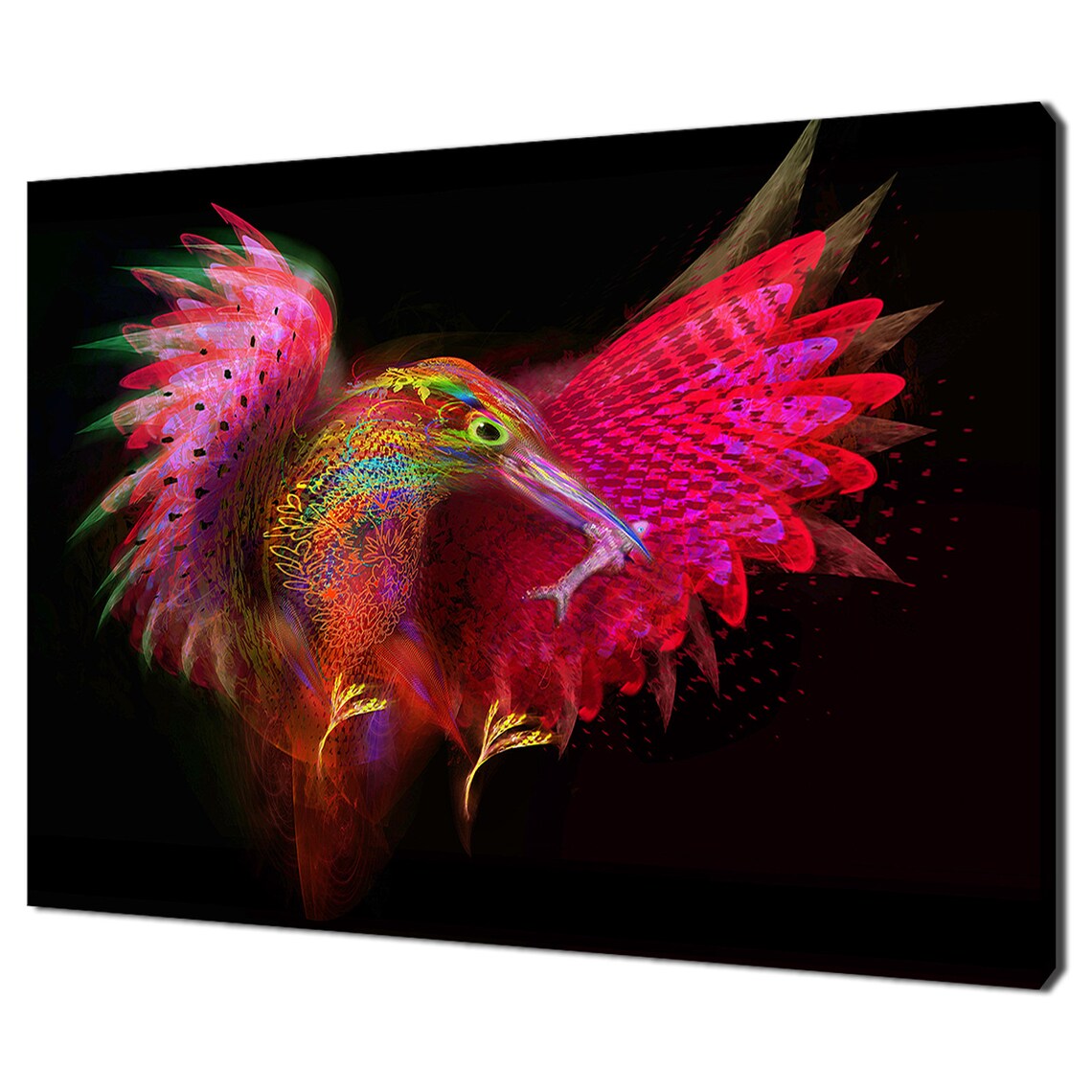 Neon Abstract Kingfisher Bird In Flight Fractal Red Wings Art Print