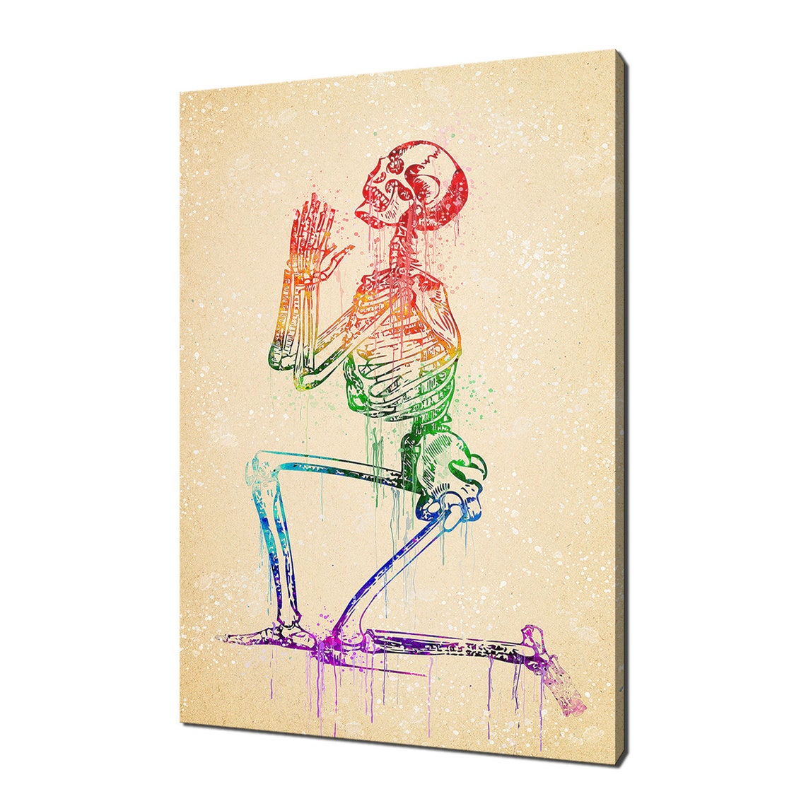 Skeleton Praying Colourful Rainbow Watercolour Modern Design Home Decor Print Wall Art Picture