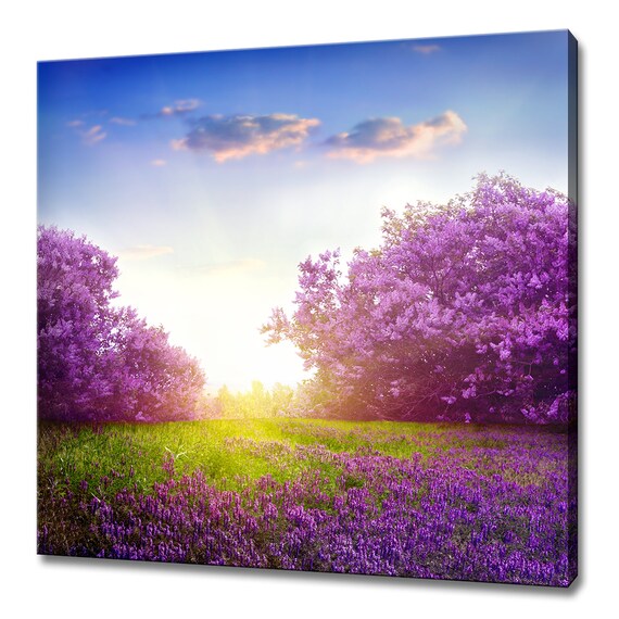 Spring Landscape With Lilac Trees At Sunset Landscape Modern Design Home Decor Print Wall Art Picture