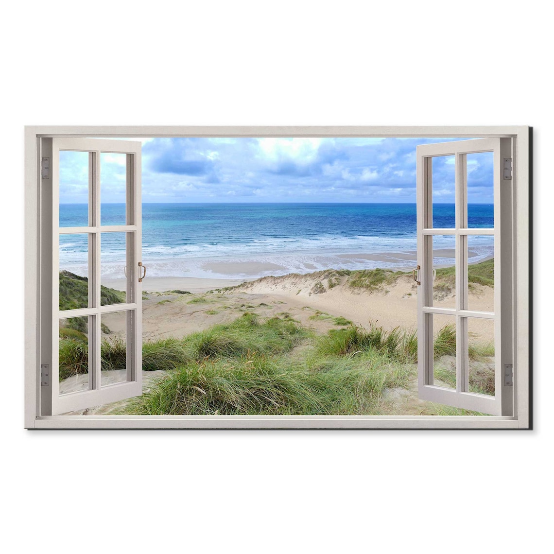 Open Window View Of Ocean Beach And Sand Dunes Coastal Wall Art Print