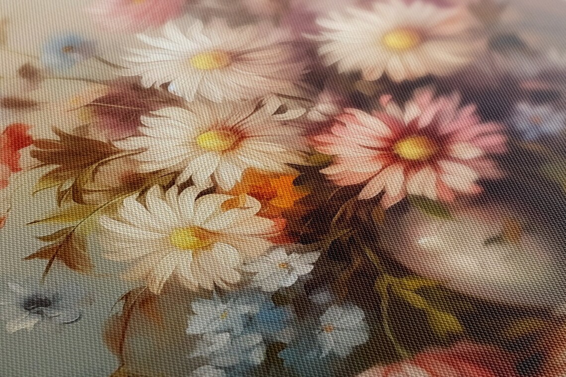 Vintage Pastel Bouquet Of Daisies In Vase Soft Floral Art Print - Image 4