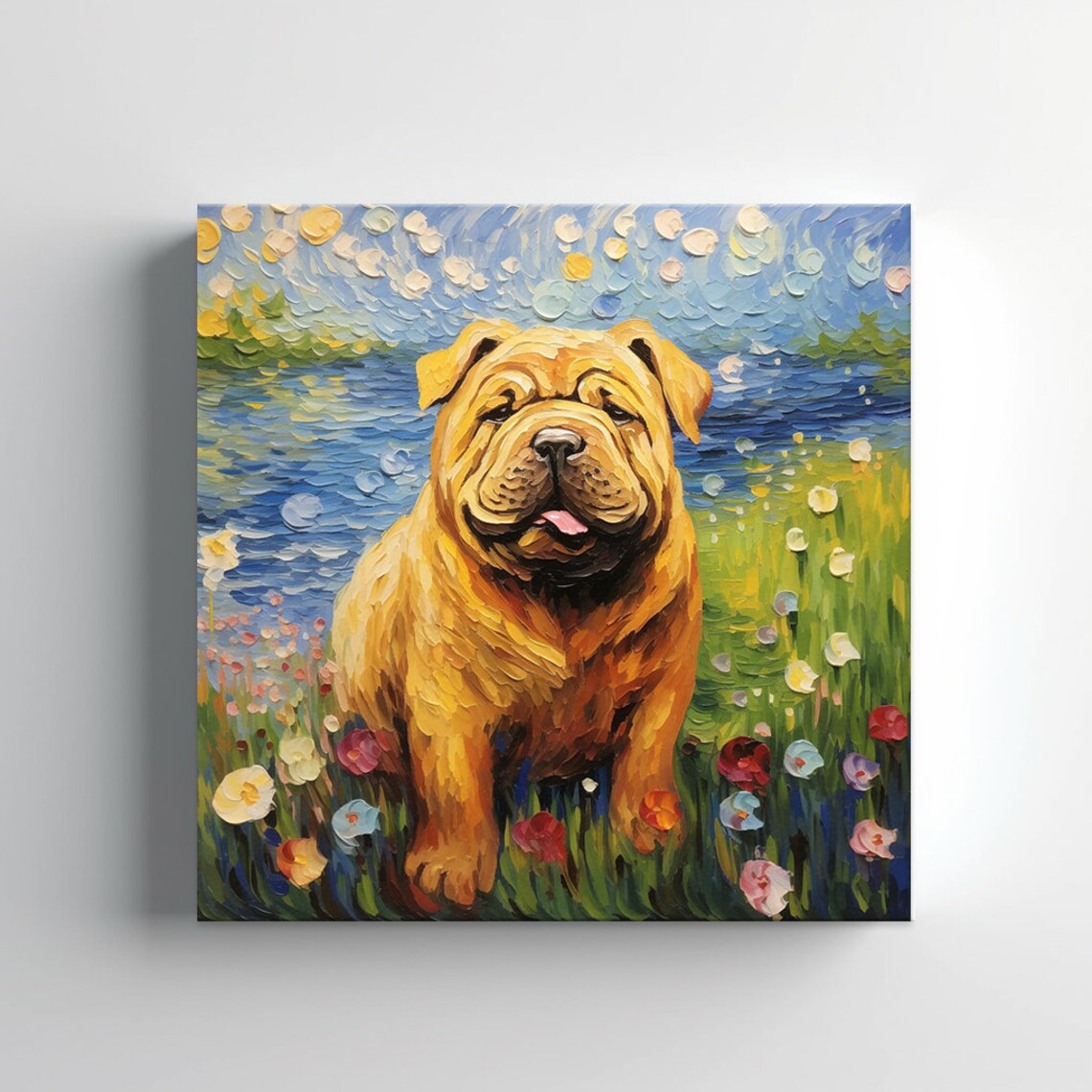 Cute Shar Pei Dog Animal Print Gift For Shar Pei Dog Lover Colourful Dog Portrait Painting Print Dog Pet Wall Art - Image 2