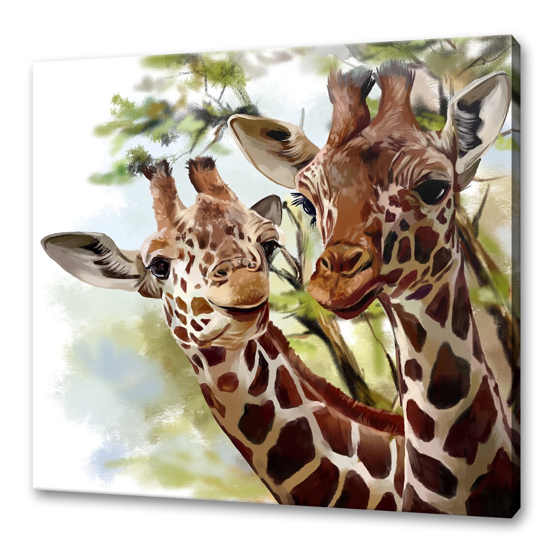 Two Cute Giraffes, Modern Animal Art Print for Home