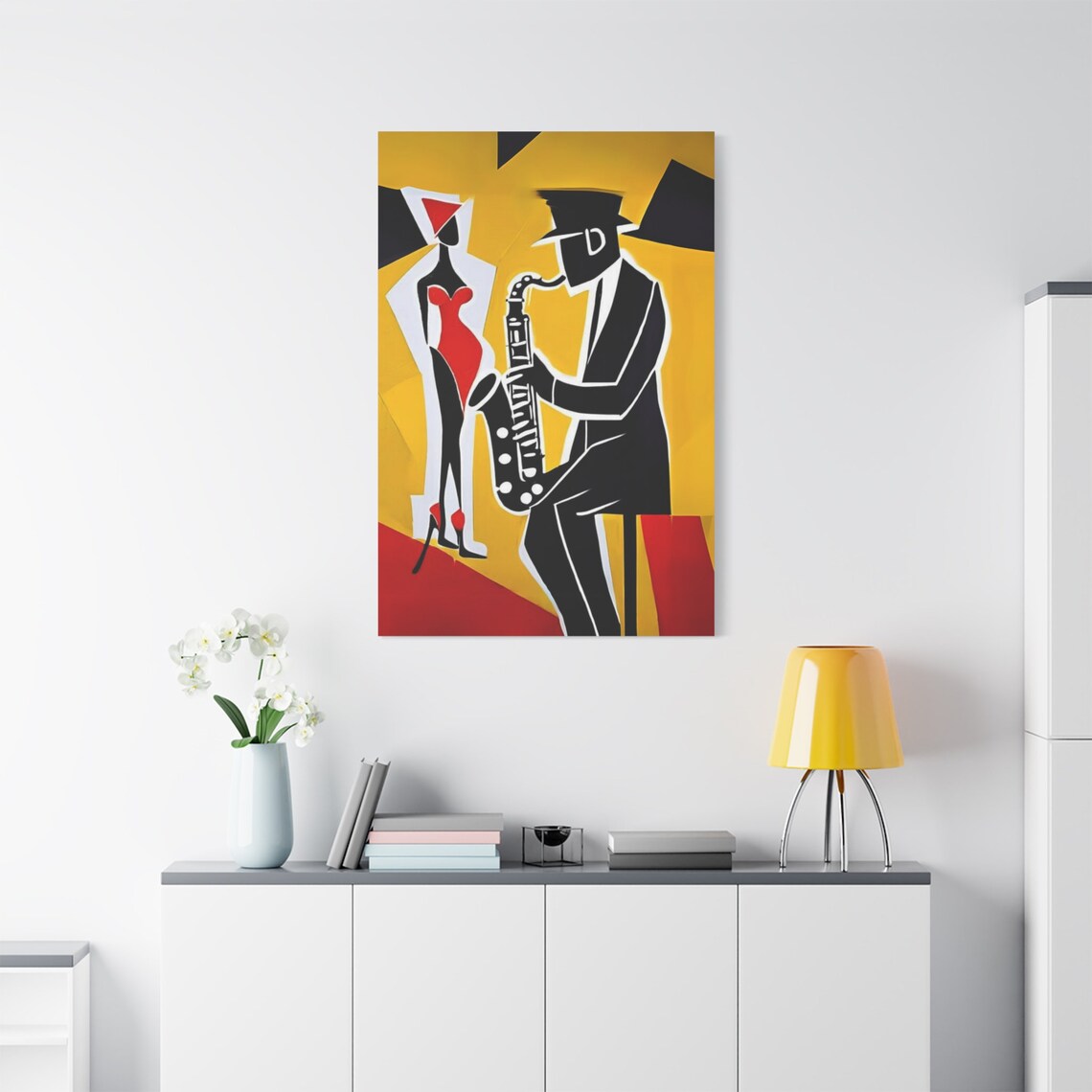 Jazz Saxophonist And Red Dress Woman Bold Pop Art Music Wall Poster - Image 4