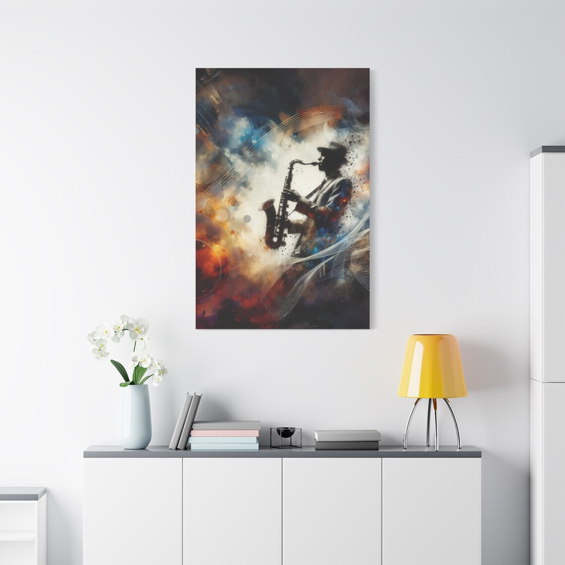 Smoky Saxophonist Silhouette Abstract Jazz Musician Wall Art Poster - Image 4