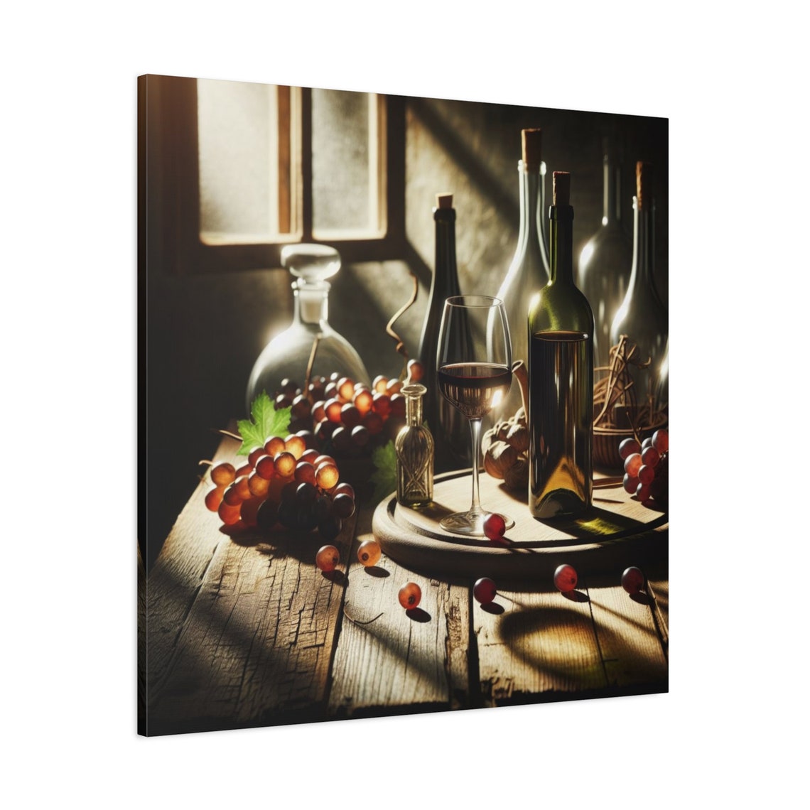Wine Bottles Grapes Decanter Window Light Rustic Still Life Poster - Image 3