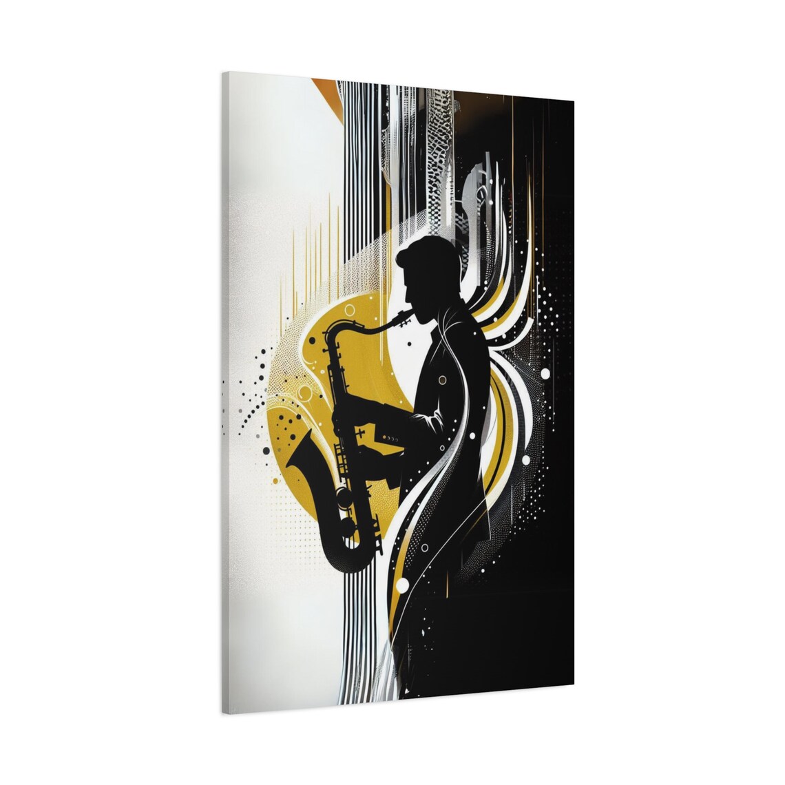 Jazz Saxophone Silhouette Gold Swirl Abstract Musician Wall Poster - Image 3