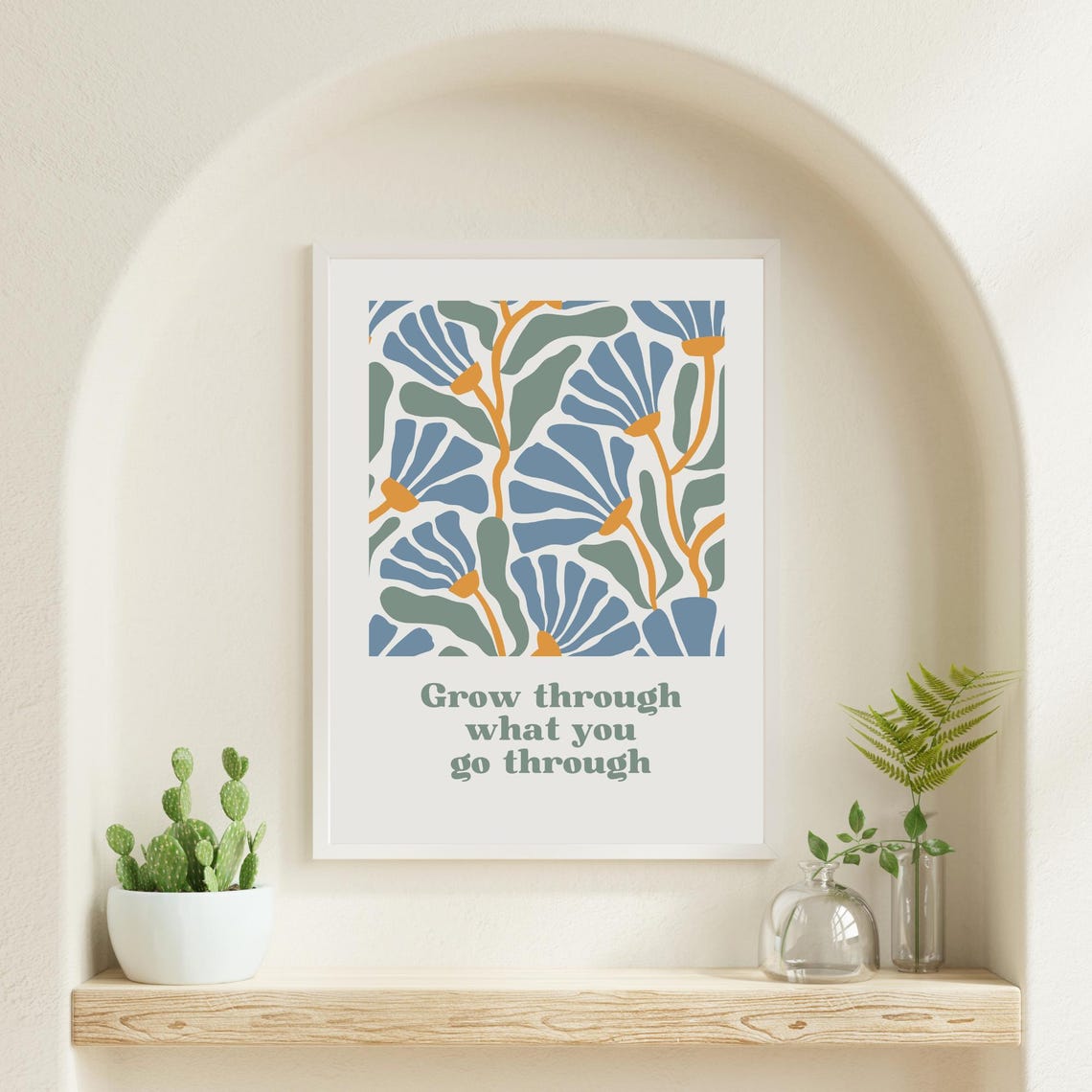 Grow Through What You Go Through Blue Orange Abstract Floral Poster - Image 3