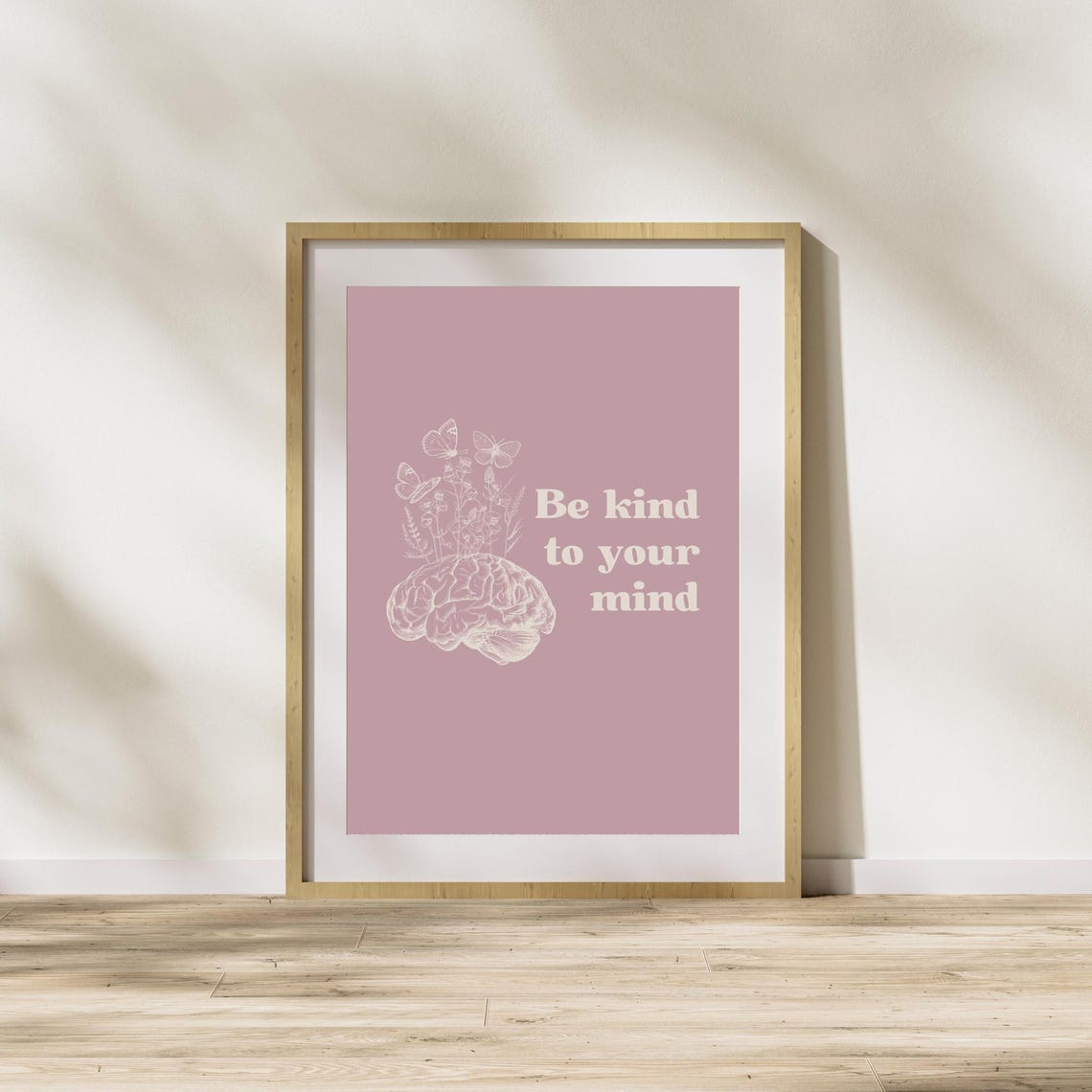 Be Kind to Your Mind Brain Butterflies Dusty Rose Therapy Poster - Image 4