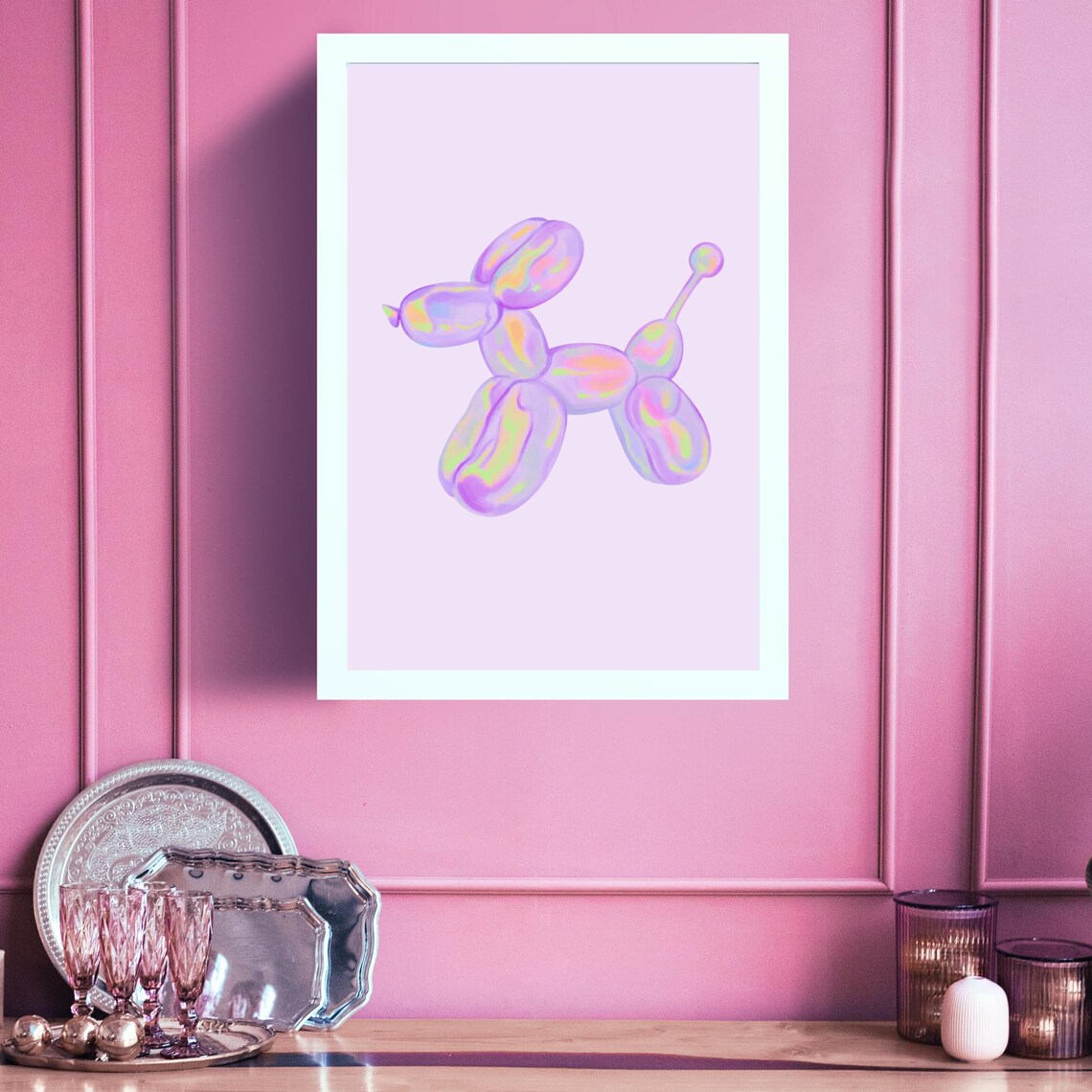 Lilac Holographic Balloon Dog Trendy Purple Iridescent Wall Poster - Image 6