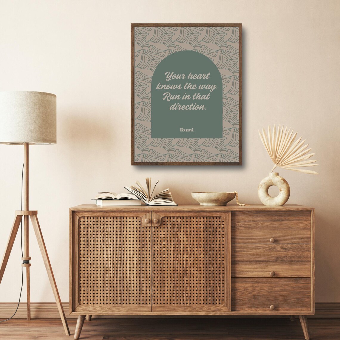 Rumi Your Heart Knows the Way Quote Sage Green Bird Arch Poster - Image 5