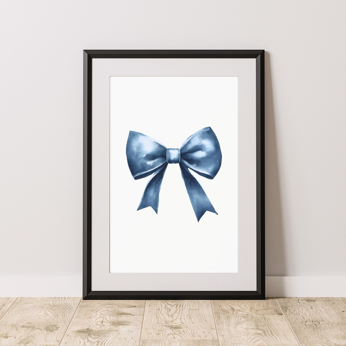 Navy Blue Watercolor Ribbon Bow Simple Elegant Minimalist Art Poster - Image 4