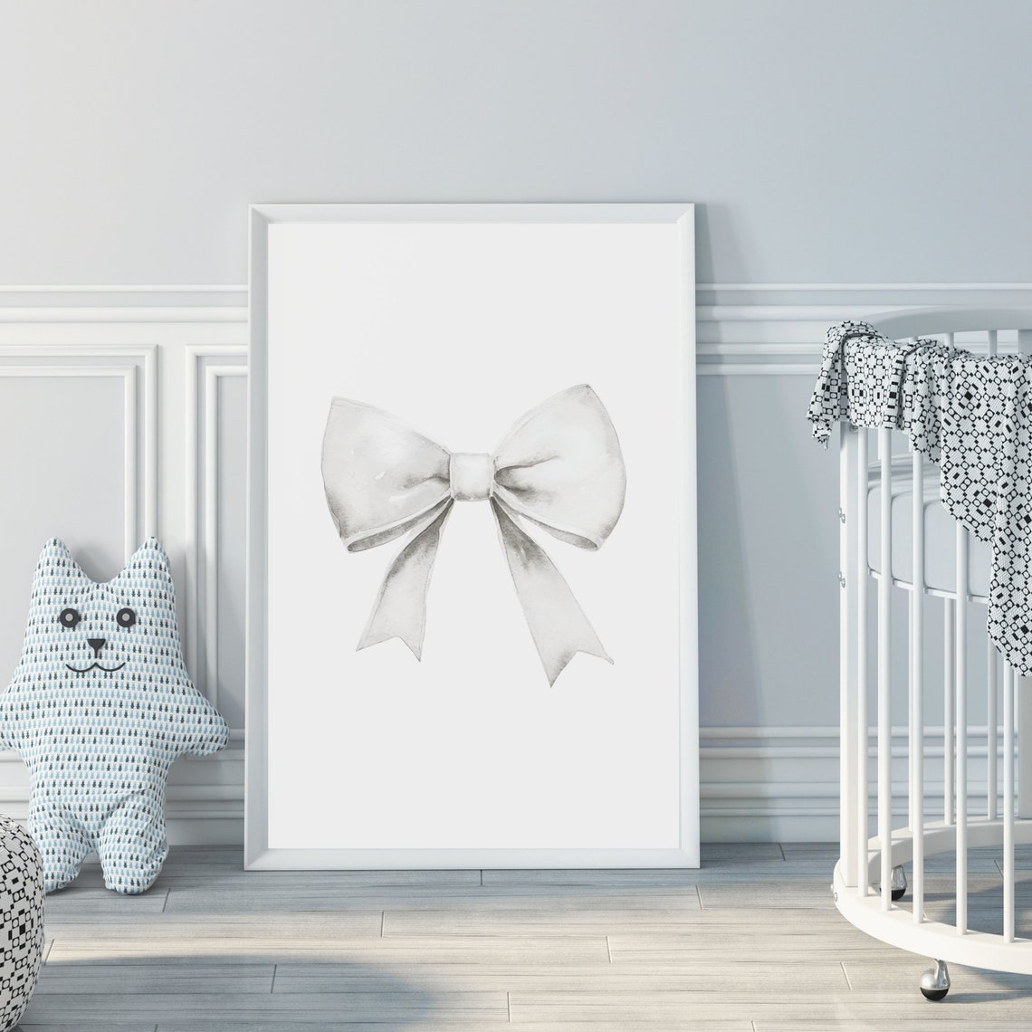 White Watercolor Ribbon Bow Minimalist Elegant Nursery Art Poster - Image 3