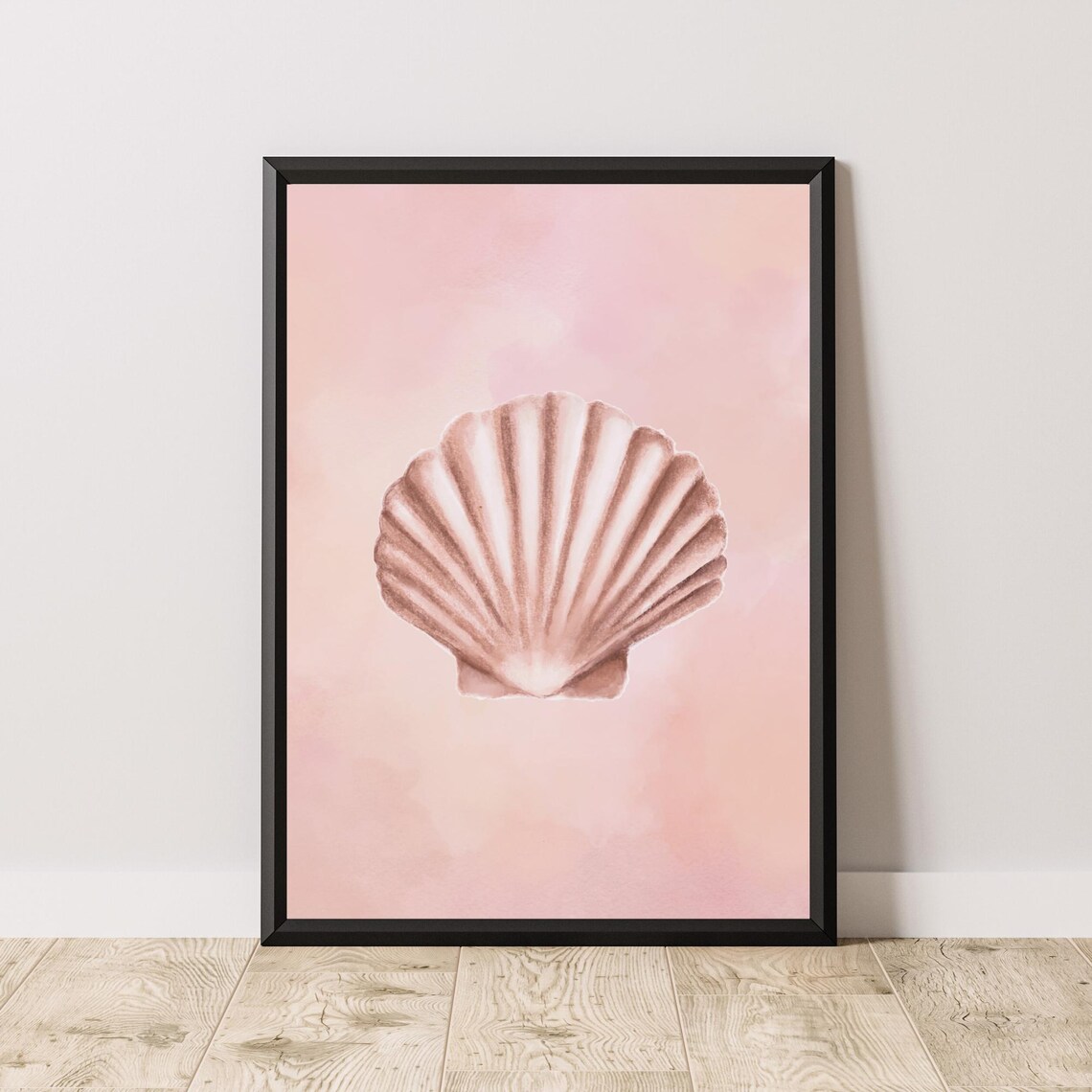 Pink Seashell Watercolor Blush Beach Coastal Minimalist Wall Art - Image 5