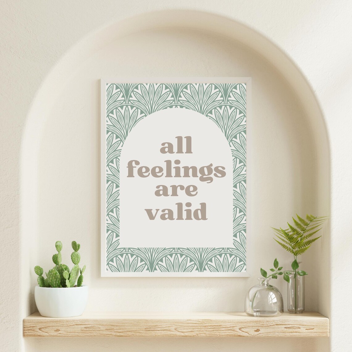 All Feelings Are Valid Mental Health Quote Sage Leaf Pattern Poster - Image 5