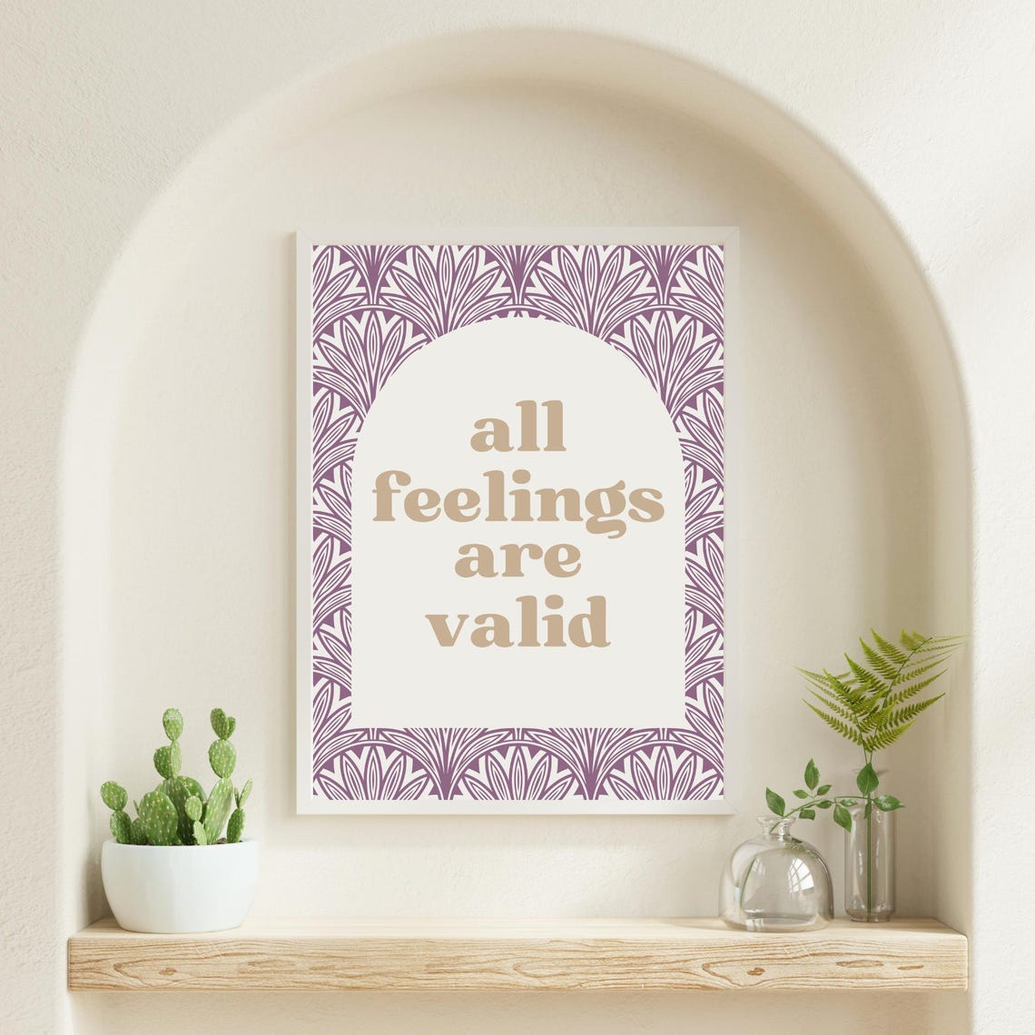 All Feelings Are Valid Mental Health Quote Mauve Leaf Pattern Poster - Image 6
