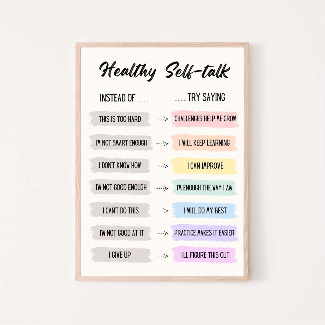 Growth Mindset Self Talk Boho Classroom Decor Poster