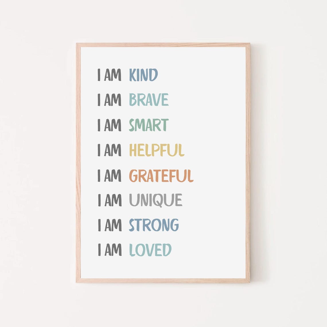 I Am Kind Brave Smart Strong Loved Affirmations Minimal Pastel Poster