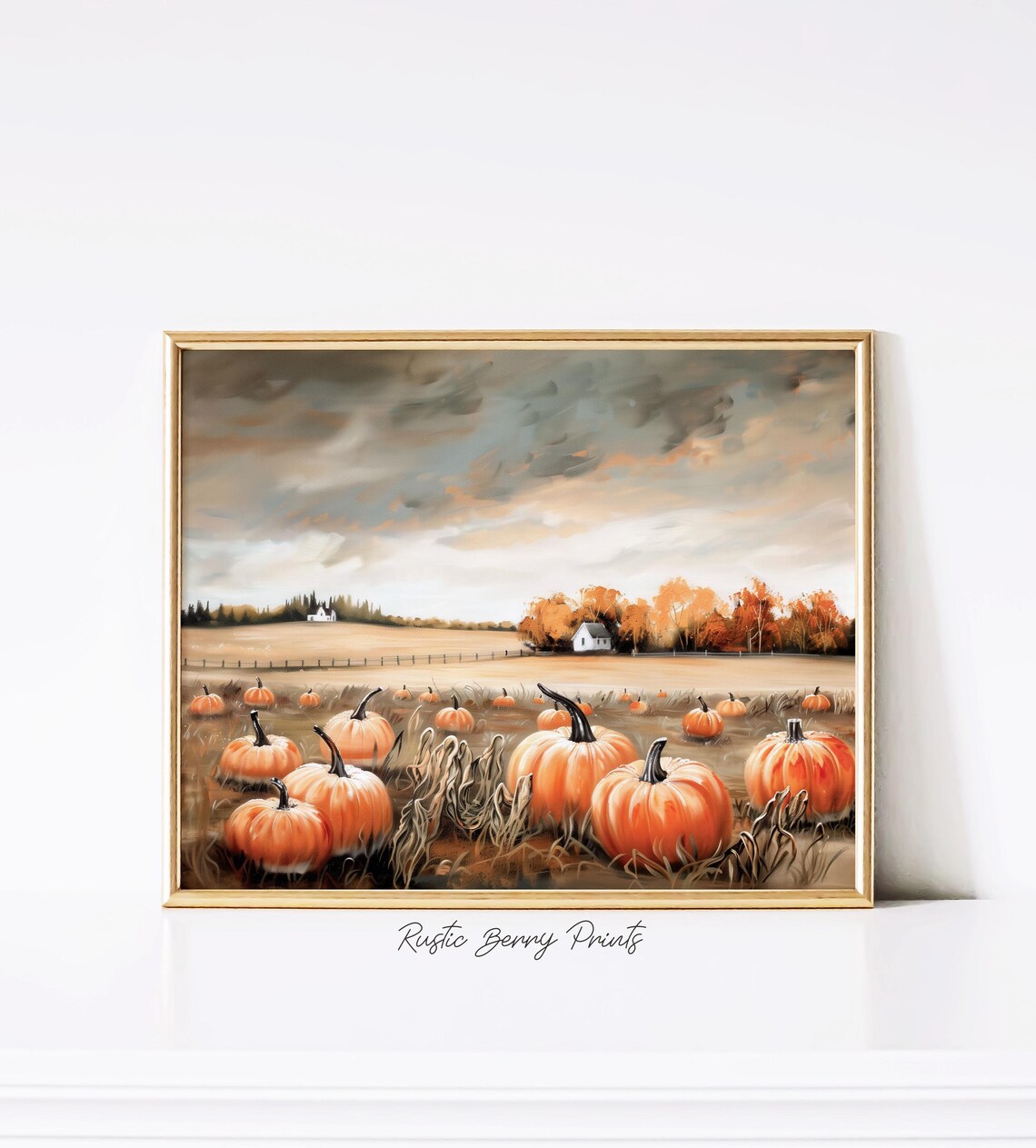 Pumpkin Patch Art Print Moody Autumn Fall Oil Painting Rustic Fall Decor Vintage Autumn Wall Art