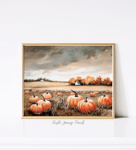 Moody Pumpkin Patch Harvest Field Farmhouse Autumn Art Print