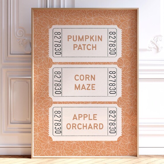 Fall Ticket Print Trendy Wall Art Orange Autumn Poster Modern Farmhouse Decor Cute Seasonal Apartment