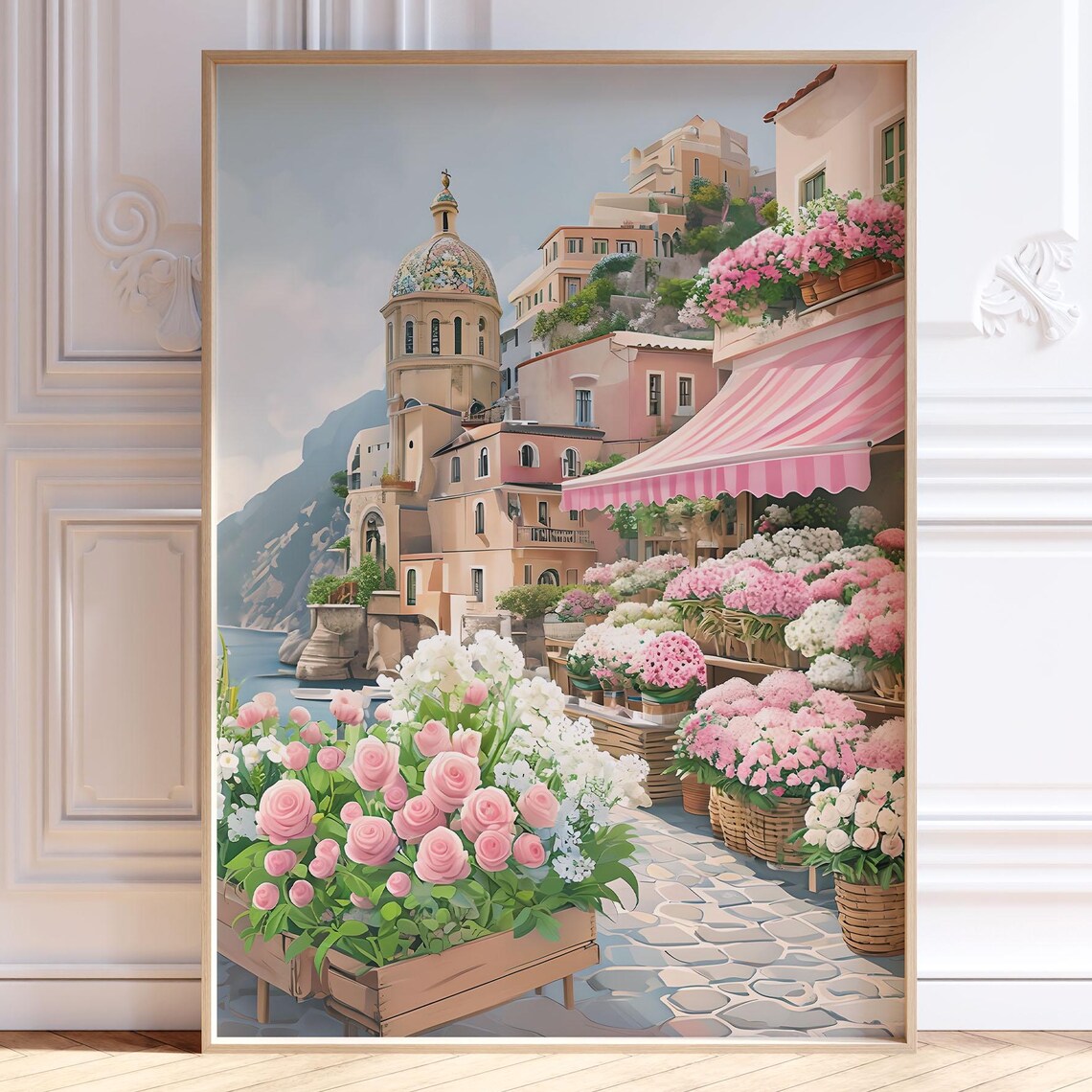 Positano Amalfi Flower Market Pink Roses Italy Coast Travel Poster