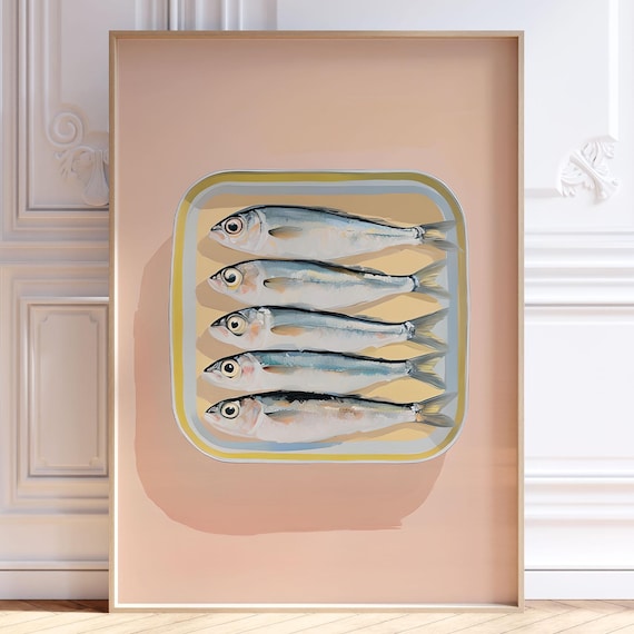 Sardine Tin Canned Fish Pastel Peach Retro Kitchen Art Poster