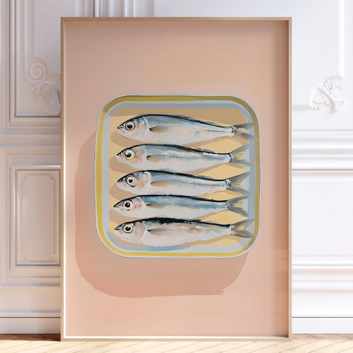 Sardine Tin Canned Fish Pastel Peach Retro Kitchen Art Poster