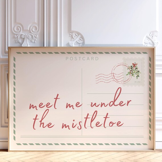 Meet Me Under the Mistletoe Christmas Postcard Holiday Art Poster