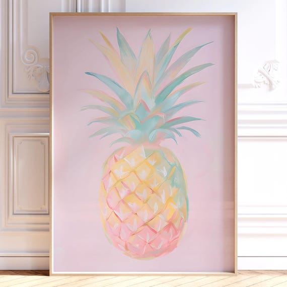 Pink Pineapple Wall Art Print Dopamine Kitchen Decor Poster Pastel Foodie Dorm Room Girly
