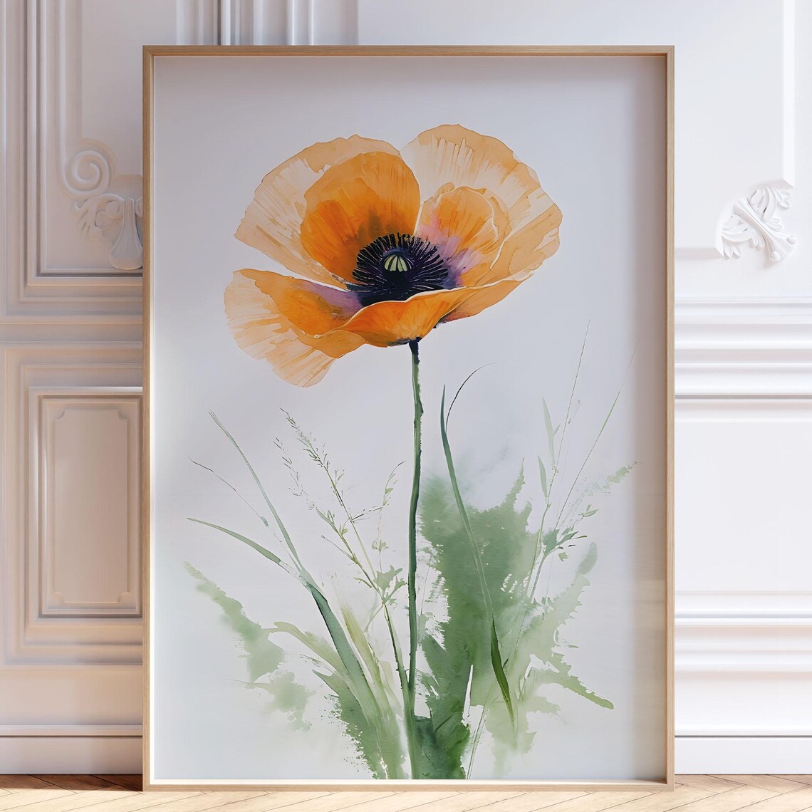 Orange Poppy Watercolor Wildflower Botanical Floral Art Poster