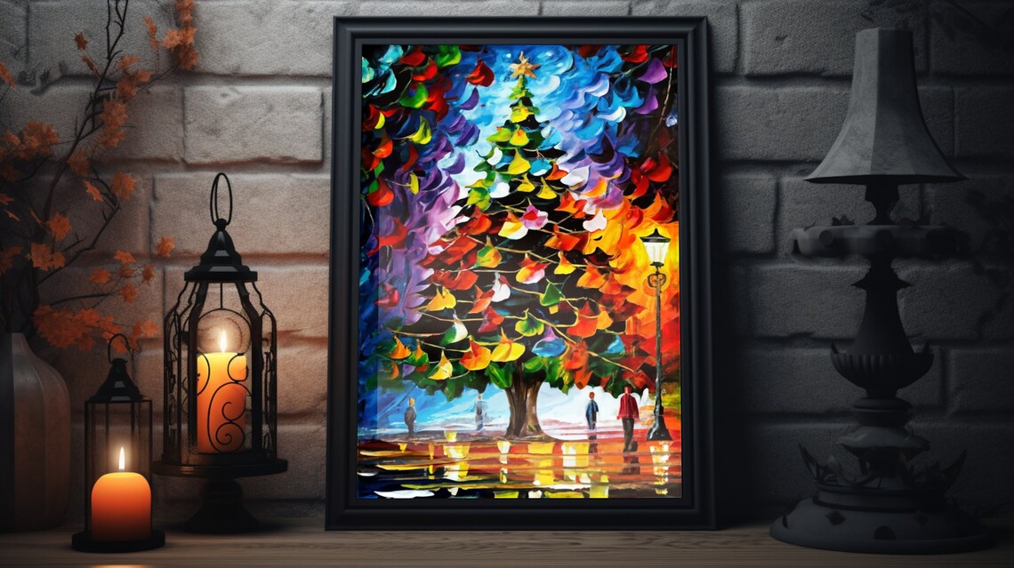 Festive Christmas Painting Matte Poster Print Xmas Holiday Decor Christmas Winter Wall Art Classic Holiday Colors Holiday Art Print