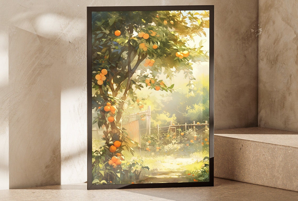 Orange Tree Sunlit Garden Watercolor Citrus Orchard Summer Glow Poster