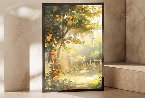 Claude Monet Style Watercolor Painting Poster Featuring Tree Of Oranges Forest View Artistic Floral Design Gift For Nature Lovers