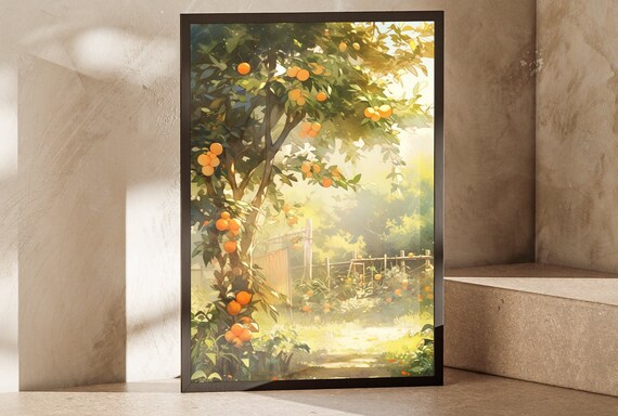 Orange Tree Sunlit Garden Watercolor Citrus Orchard Summer Glow Poster