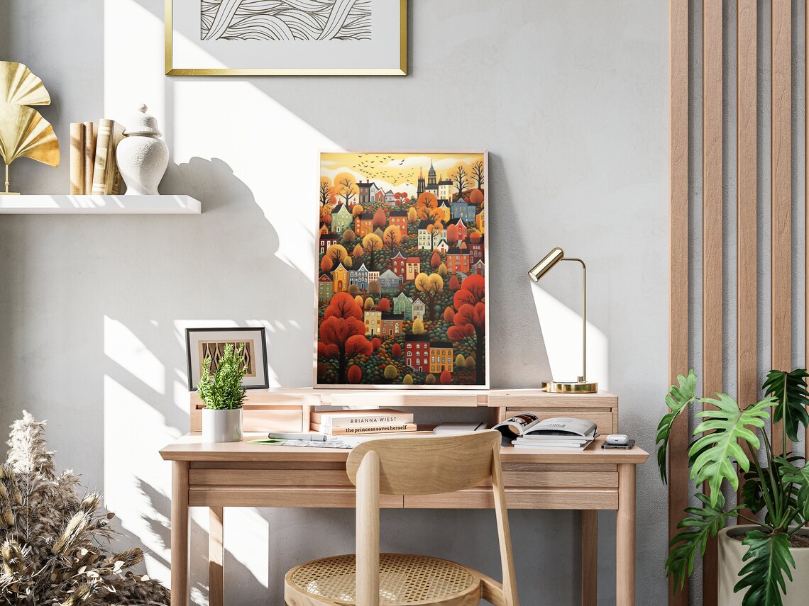 Colorful Autumn Town Church Harvest Hills Thanksgiving Poster - Image 4