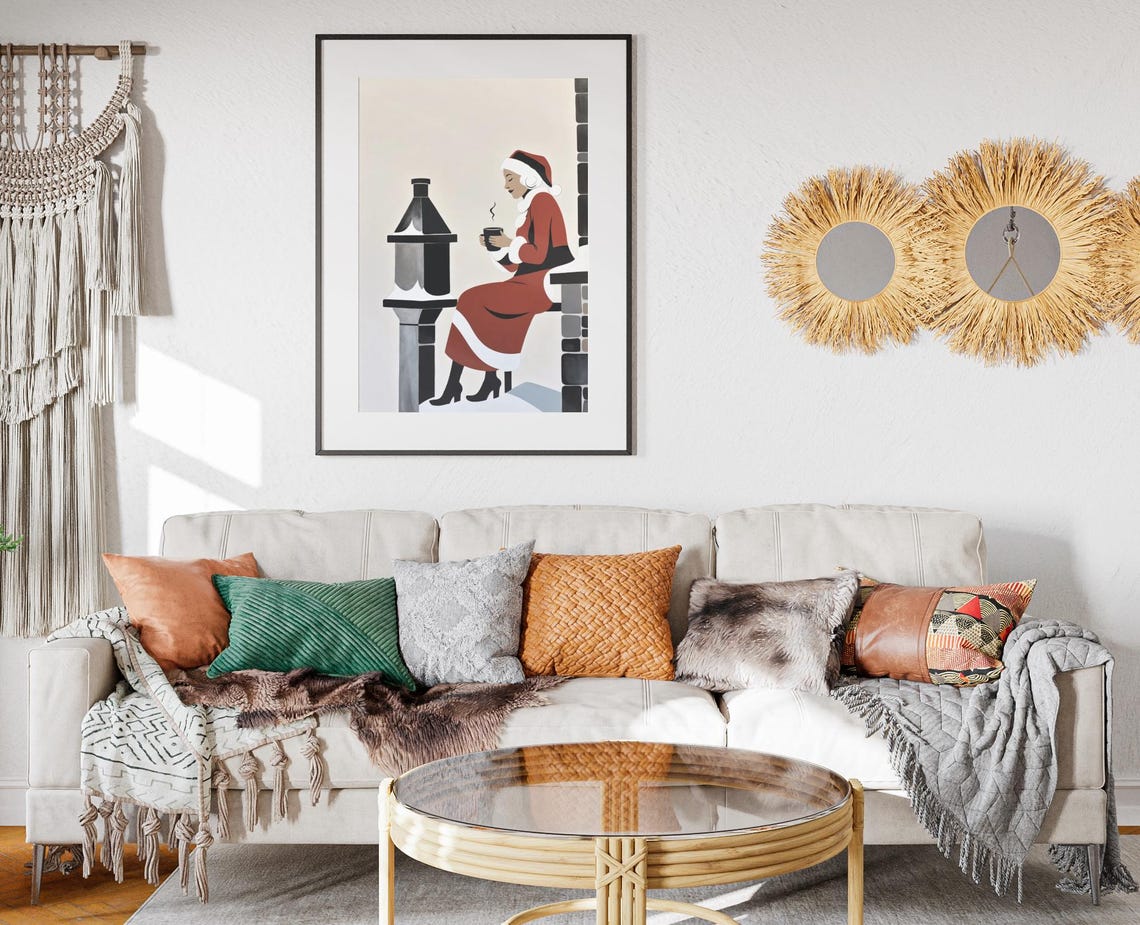 Mrs Claus Chimney Hot Cocoa Minimalist Christmas Wall Art Poster - Image 2