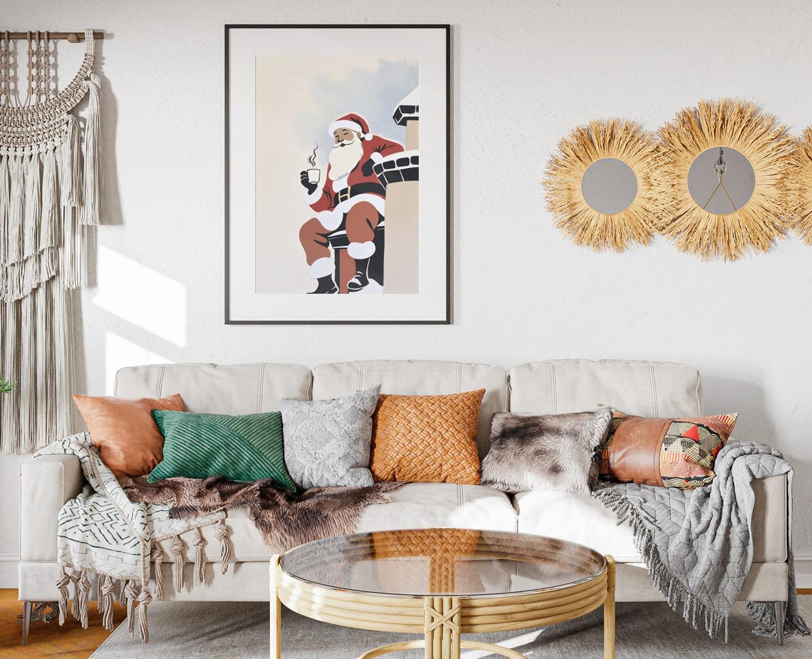 Santa On Chimney Hot Cocoa Minimalist Modern Christmas Wall Art - Image 2