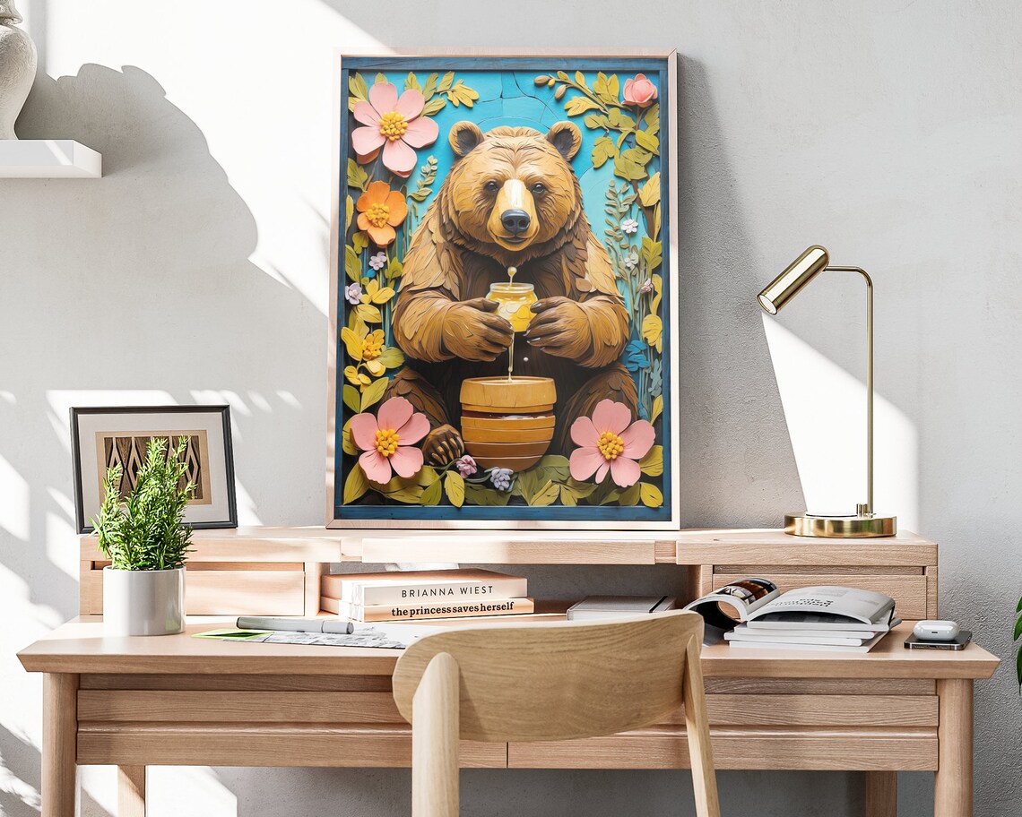 Spring Bear Folk Art, Rustic Spring Decor - Image 4