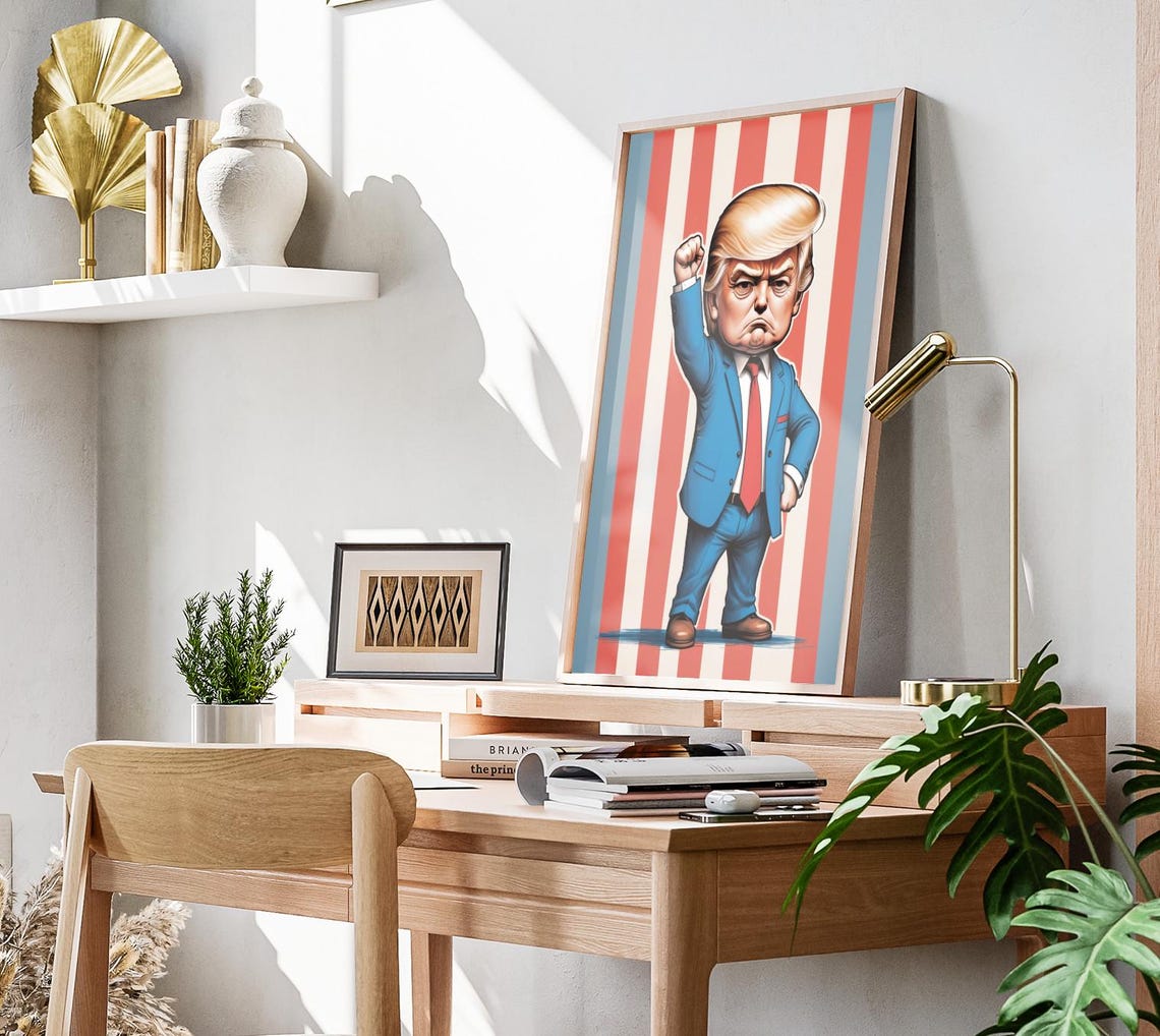 Donald Trump Caricature Art Print Maga Painting Artwork Trump Fist Pump Wall Art Make America Great Again Decor President Trump Poster - Image 3